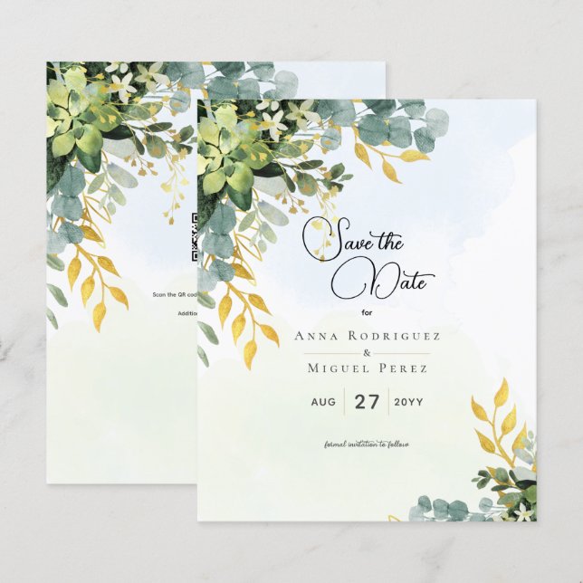 Salve Data Eucalyptus Green Casamento Dourado Gree (Frente/Verso)
