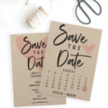 Salve nosso calendário de datas moderno cartão Kra<br><div class="desc">Parabéns no seu noivado! Certifique-se de que todos possam participar do seu grande evento com nosso adorável calendário rústico Salve as Datas! Clique no botão "Personalizar" - em seguida, "Clique para personalizar mais" para começar com seu layout! Edite facilmente o calendário e mova o coração para o seu encontro! Veja...</div>