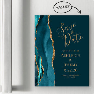 Salve o Agate Dark Teal Azul Dourado Magnético Dat