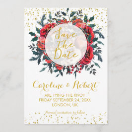 Salve o cartão datilografo dourado do natal floral