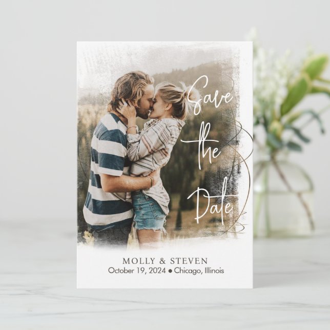 Salve o cartão de data com o anúncio de casamento  (Em pé/Frente)