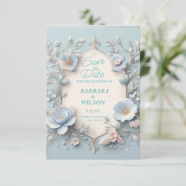 Salve o cartão de data em branco e azul exclusivo (Em pé/Frente)