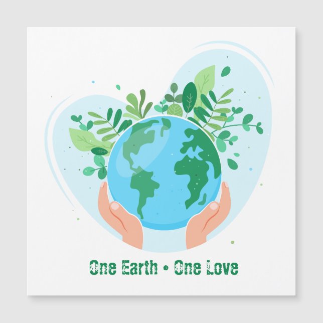Salve o Planeta. Cartão de ímã One Earth One Love (Frente)