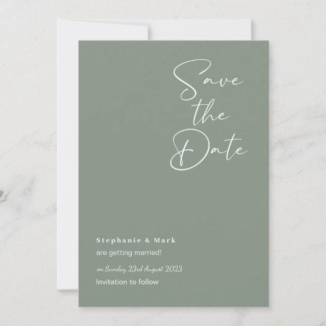 Salve os dias em sage verde, convite de casamento  (Frente)