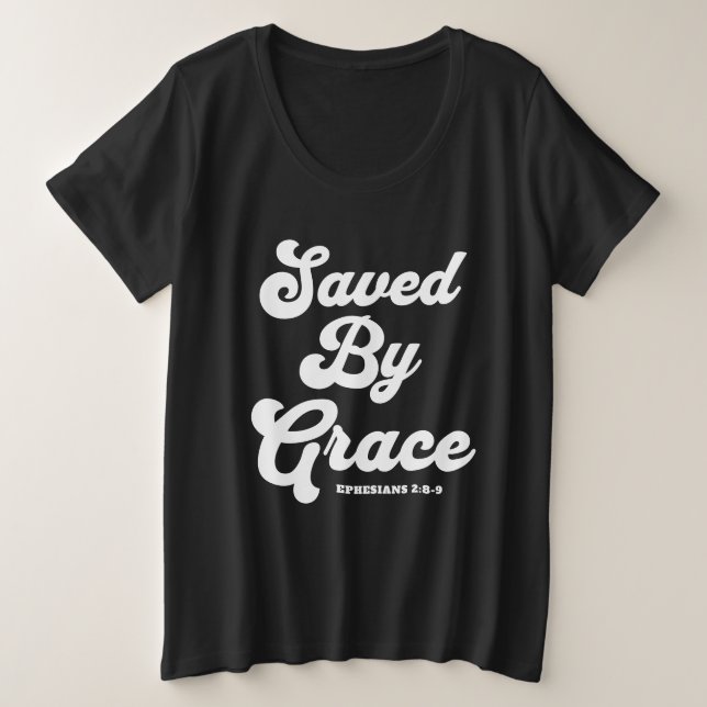 Salvo por Grace Ephesianos 2:8-9 Camisa Escura Bás (Frente do Design)