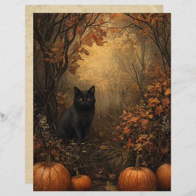 Samhain Black Cat Scrapbook Paper (Frente/Verso)