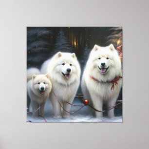 Samoyed Nevado Trenó Natalino Decoração de Natal