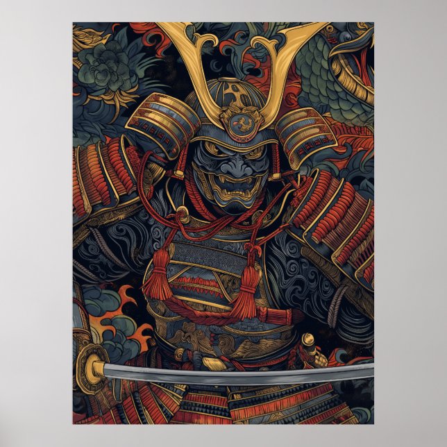 Samurai Art Poster - Estilo de Arte Simples Inspir (Frente)