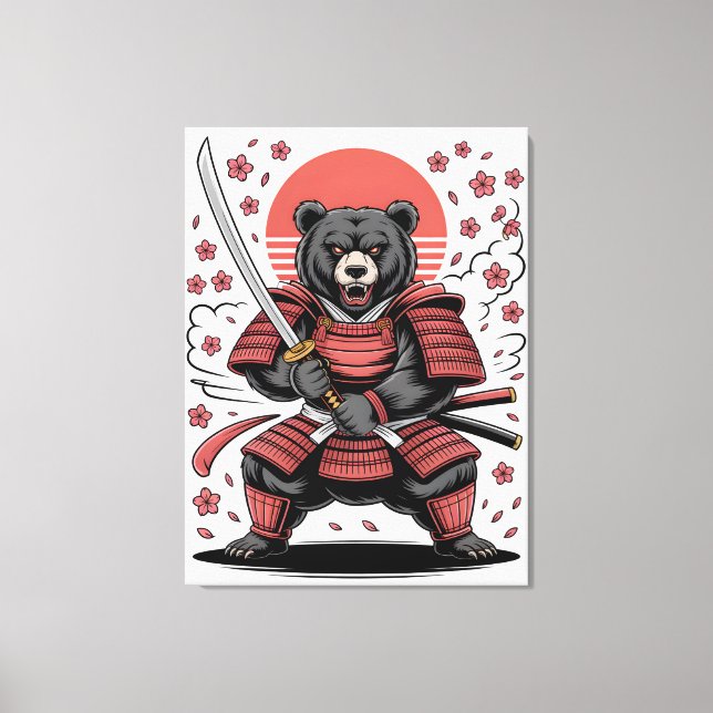 Samurai Bear Stretched Canvas Print (Frente)