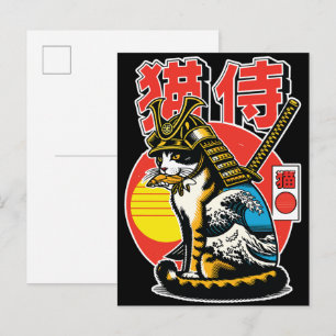 Samurai Cat Onda Japonesa – Cartão Postal Guerreir