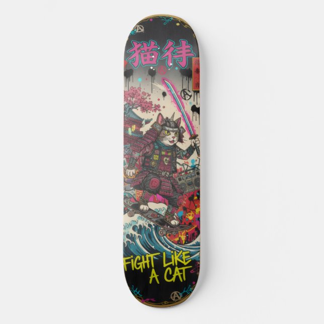 SAMURAI CAT Skateboard Art – Japanese Spirit (Frente)
