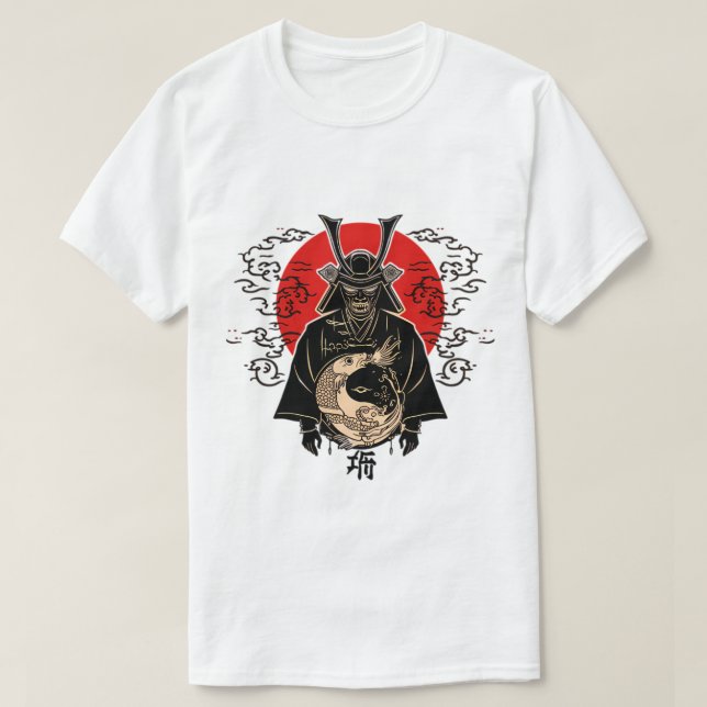 Samurai e Sol Nascente – Camiseta de Arte Japonesa (Frente do Design)