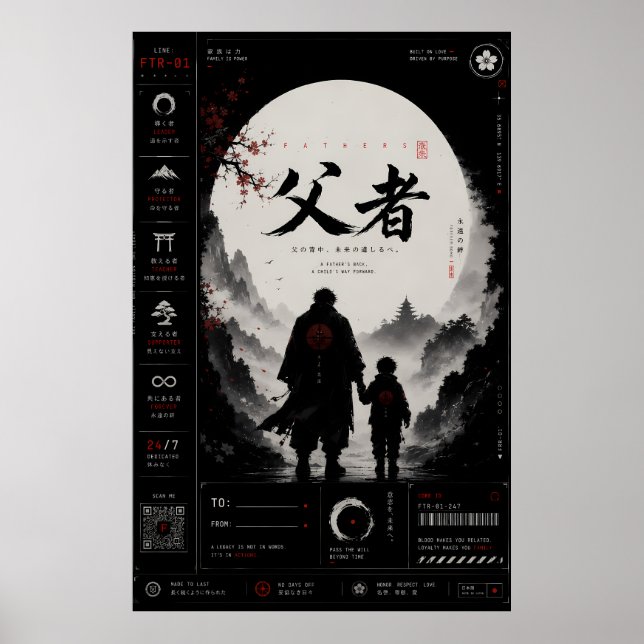Samurai Father Son Japanese Poster Print (Frente)