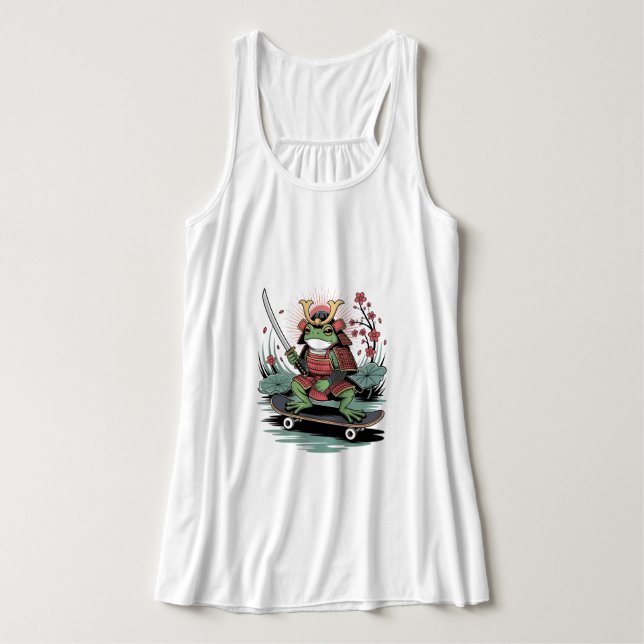  Samurai frog warrior Flowy Racerback Tank Top (Frente do Design)
