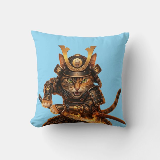 Samurai Gato Laranja - Almofada de Arremesso de Ar (Frente)