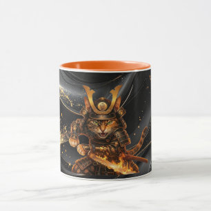Samurai Laranja Gato Guerreiro - Caneca Combo
