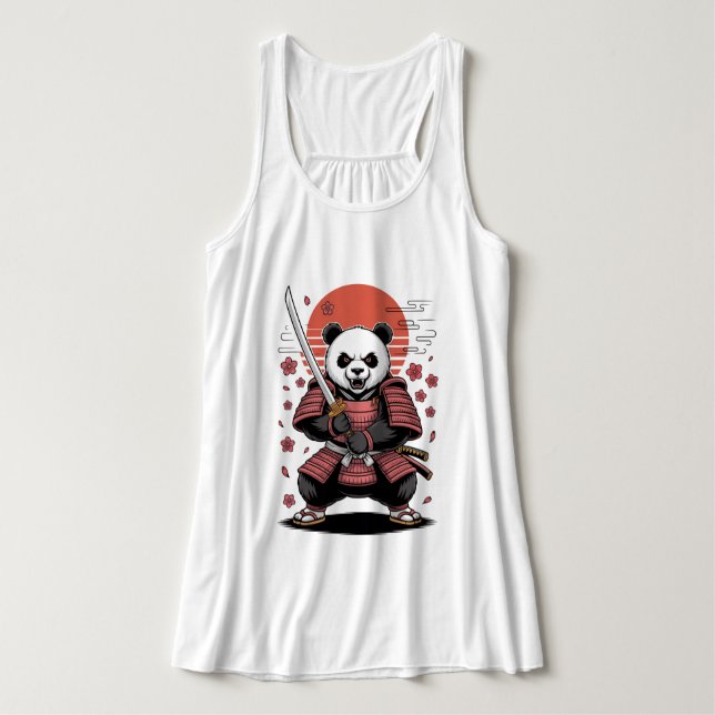 Samurai Panda Bear Canvas Flowy Racerback Tank Top (Frente do Design)