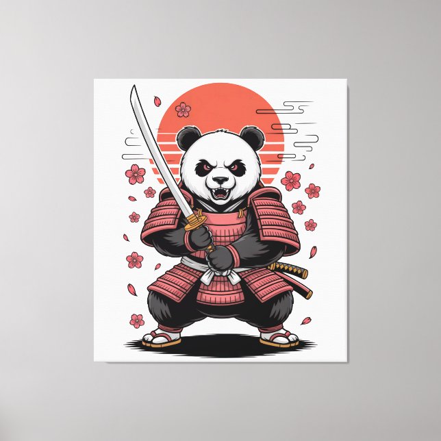 Samurai Panda Urso Impressão em Tela Esticada (Frente)