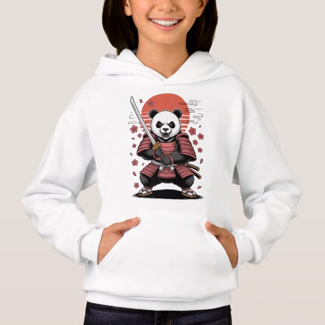 Samurai Panda Urso Menina Capuz de Moletom (Frente)
