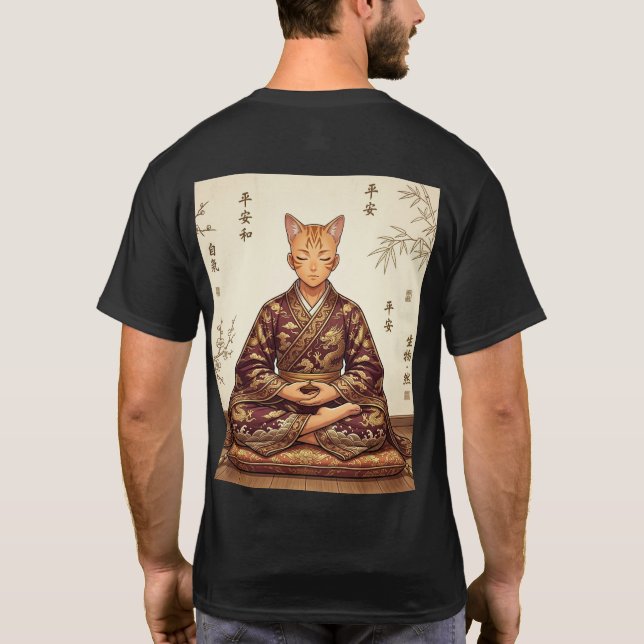 Samurai & Zen Gato Laranja - Camiseta dupla face (Verso)