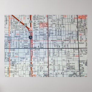 San Bernardino, poster do mapa do vintage de CA