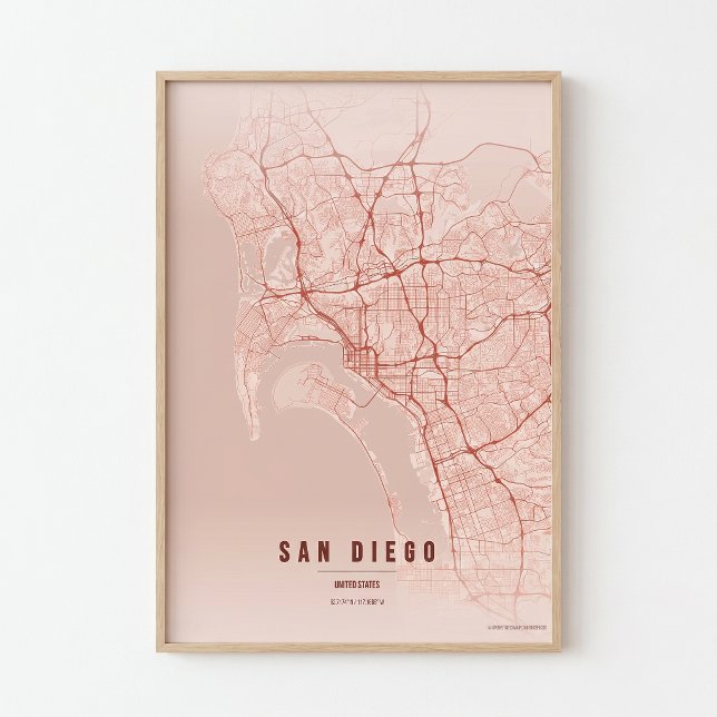 San Diego Coral Map Print Poster Wallart Gift  (Criador carregado)