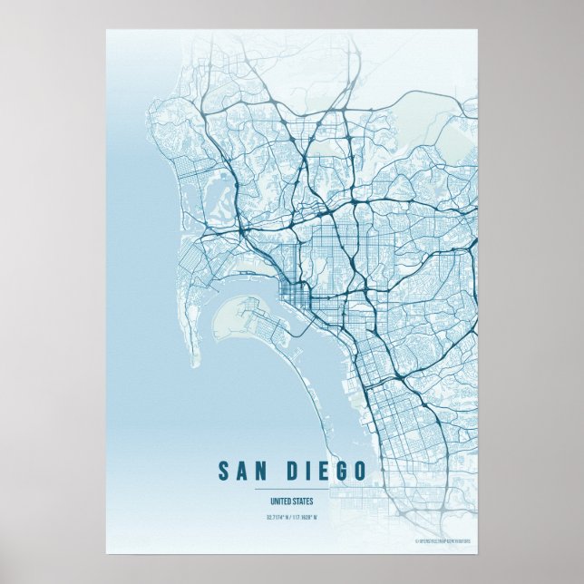 San Diego Ocean Map Print Poster Wallart Gift (Frente)