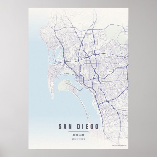San Diego Pastel Map Print Poster Wallart Gift (Frente)