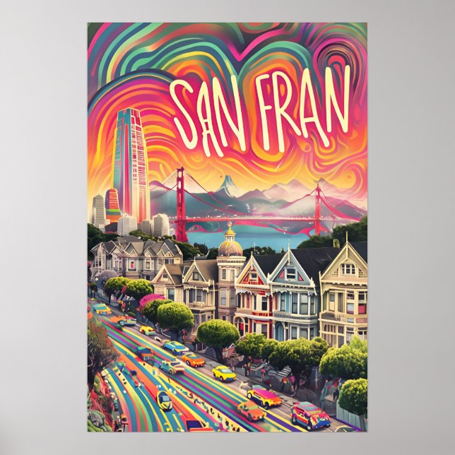 San Francisco Psychedelic Rainbow Art Impressão (Frente)