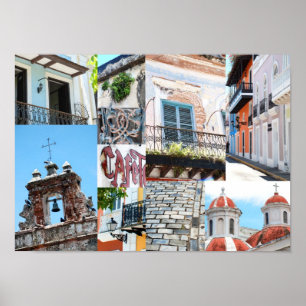 San Juan velho, Puerto Rico - poster da colagem da