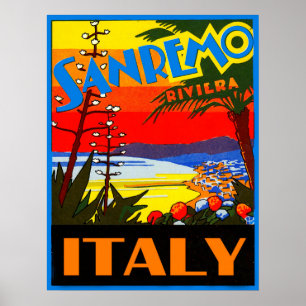 San Remo riviera, Italia, poster das viagens