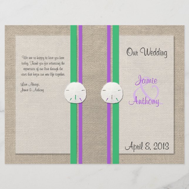 Sand Dollar Beach Weding Program - Purple Green (Frente)