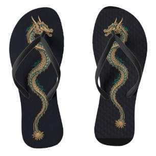 Sandália Masculina de Slide Dragão Preto e Dourado
