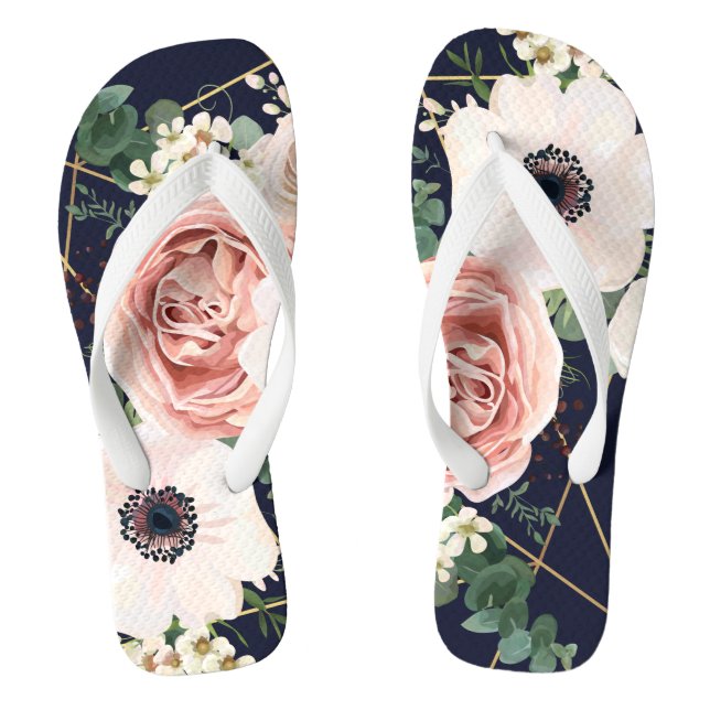 Sandálias Flipflop Personalizadas Marinho Geométri (Pé da cama)