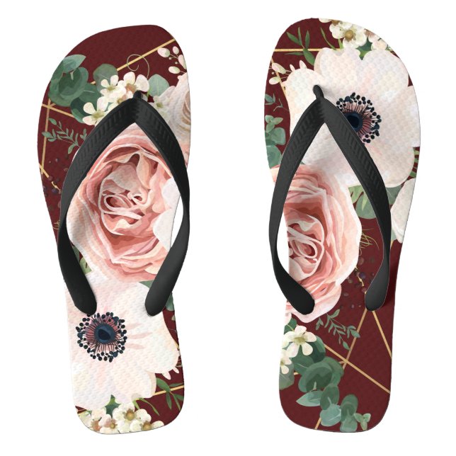 Sandálias Flipflop Personalizadas Vinho Geométrico (Pé da cama)