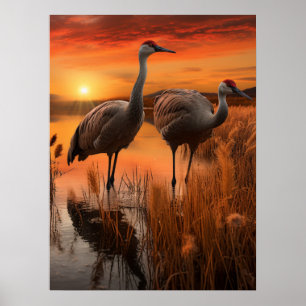 Sandhill Cranes em Dawn Poster