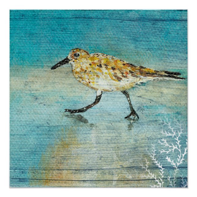 Sandpiper Beach Shorebird Weathered Art Impressão (Frente)