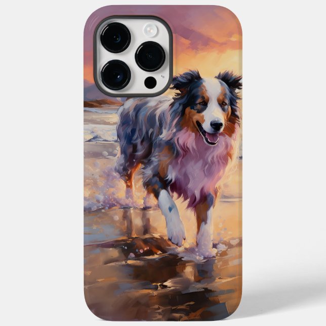 Sandy Australian Shepherd Dog on Beach Sunset (Verso)
