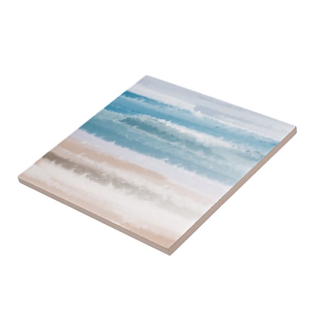 Sandy Beach Ocean Waves Abstrato Watercolor (Lateral)
