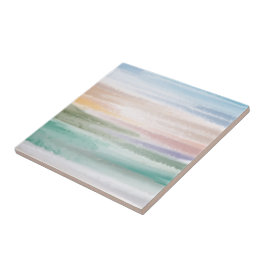 Sandy Beach Ocean Waves Sunset Abstrato Watercolor