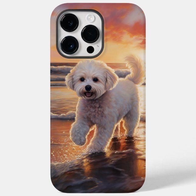 Sandy Paws Bichon Frise Dog em Beach Sunset (Verso)