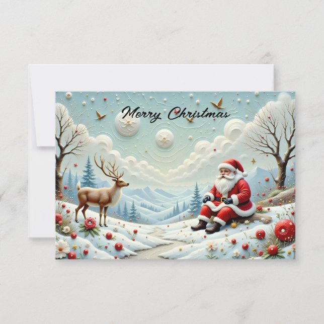 Santa and His Reindeer in Snowy Landscape (Frente)