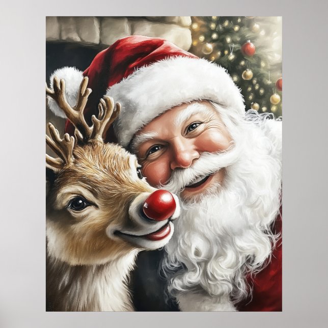 Santa and Reindeer Christmas Poster (Frente)