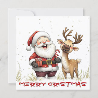 Santa and Reindeer in Festive Cartoon Style