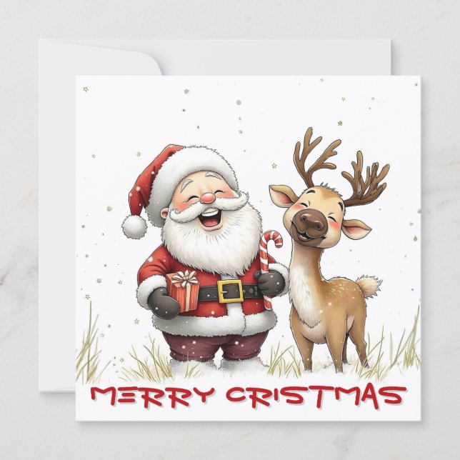 Santa and Reindeer in Festive Cartoon Style (Frente)