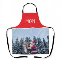 Santa and Rudolf Mom Chef All-Over Print Apron