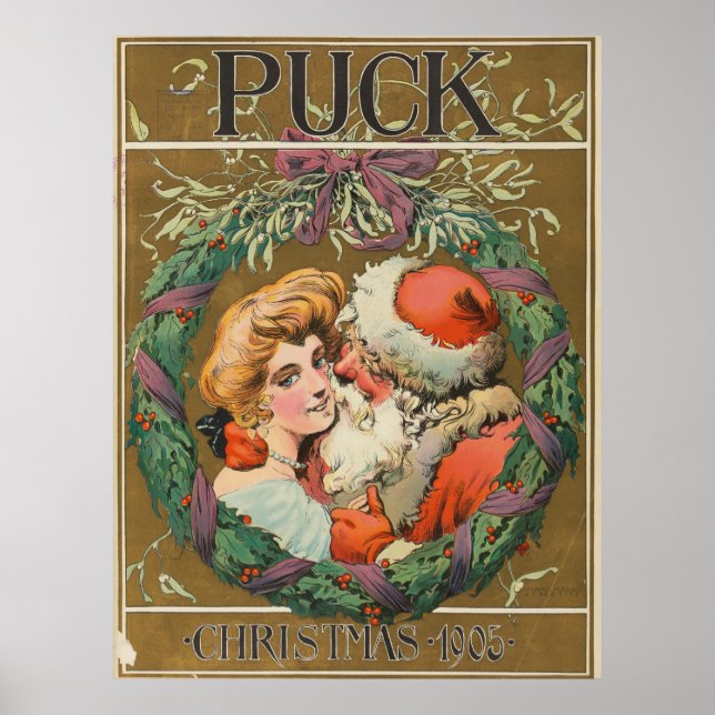 Santa Claus beijando Momma 1905 Poster (Frente)