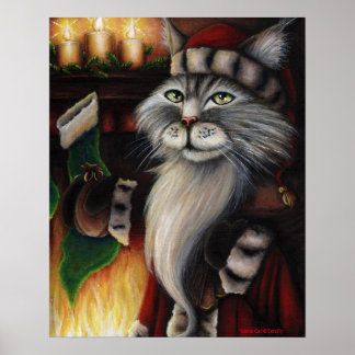 Santa Claus Cat Natal Stocks Poster