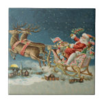 Santa Claus Christmas Antique Sleigh Reindeer<br><div class="desc">Papais noeis de Natal no seu trenó - Esta imagem é de um antigo cartão de Natal antigo dos anos 1800. Mostra papais noeis no trenó na véspera de Natal,  com suas renas e brinquedos!</div>