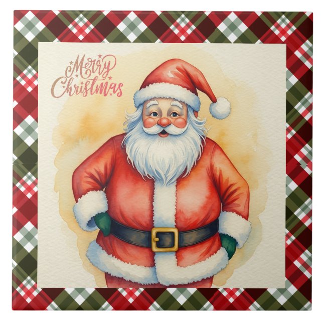 Santa Claus e Azulejo de Natal Cerâmico (Frente)